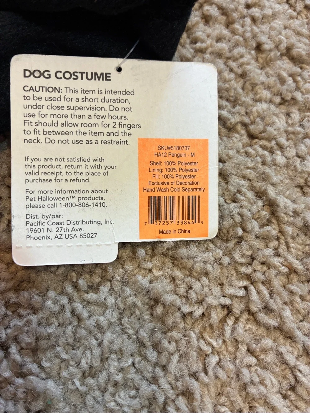 Top Paw Black Penguin Dog Costume with Red Bow and Orange Feet